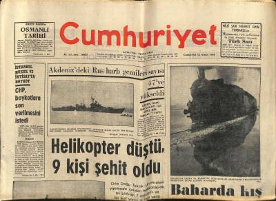 Cumhuriyet Gazetesi 12 Nisan 1969 - Kültür Sarayı Bu Gece Açılıyor - Akdenizdeki Rus Harb Gemileri Sayısı 47ye Yükseldi GZ121331 - 1