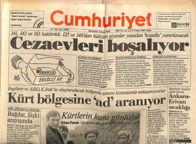 Cumhuriyet Gazetesi 12 Nisan 1991 - İngiltere Ve ABD , K.Irakta Oluşturulacak Bölgenin Tanımı Konusunda Anlaşamıyorlar GZ121888 - 1