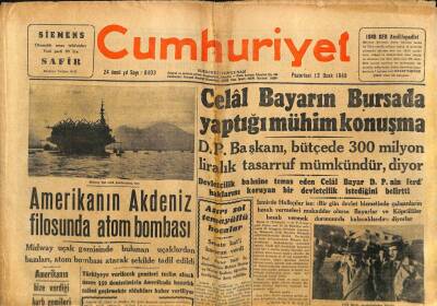 Cumhuriyet Gazetesi 12 Ocak 1948 - Amerikanın Akdeniz Filosunda Atom Bombası GZ71484 - 1