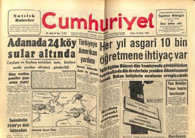 Cumhuriyet Gazetesi 12 Ocak 1958 - Adanada 24 Köy Sular Altında GZ78051 - 1