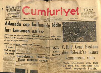 Cumhuriyet Gazetesi 12 Ocak 1960 - Dünyada , Hayat Pahalılığı Artışında Türkiye İkinci GZ88332 - 1