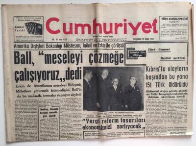 Cumhuriyet Gazetesi 12 Şubat 1964-Kıbrıs Olaylarının Başından Bu Yana 151 Türk Öldürüldü GZ6416 - 1