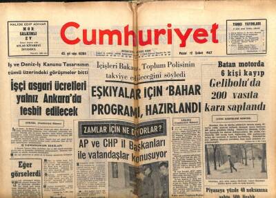 Cumhuriyet Gazetesi 12 Şubat 1967 - İçişleri BakanıEşkiyalar İçin Bahar Programı Hazırlandı GZ103166 - 1