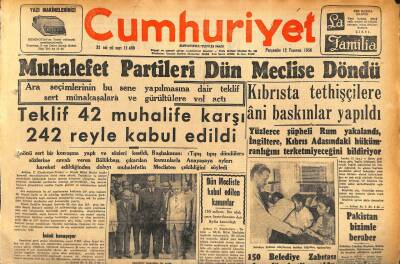 Cumhuriyet Gazetesi 12 Temmuz 1956 - Beykoz Fabrikası Tehlike Atlattı - Muhalefet Partileri Dün Meclise Döndü GZ119835 - 1