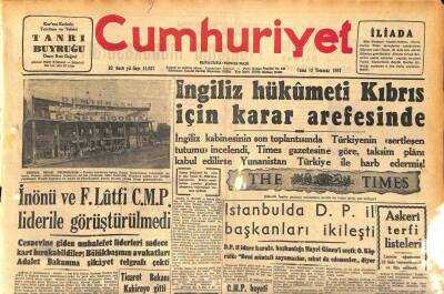 Cumhuriyet Gazetesi 12 Temmuz 1957 - Ağa Han 80 Yaşında Dün Cenevrede Öldü - İngiliz Hükümeti Kıbrıs İçin Karar Arefesinde GZ119928 - 1