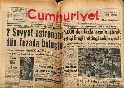 Cumhuriyet Gazetesi 13 Ağustos 1962 - D. Almanyada Yiyecek Kıtlığının Bir İsyana Sebep Olması Muhtemel GZ121313 - 1