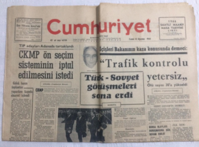 Cumhuriyet Gazetesi 13 Ağustos 1965 - Türk Sovyet Görüşmeleri Sona Erdi - GZ19480 - 1