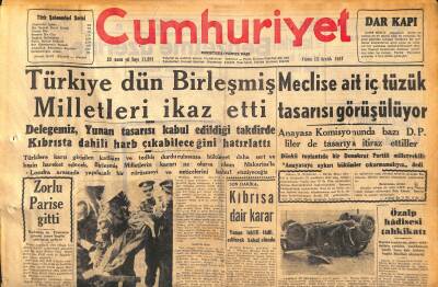 Cumhuriyet Gazetesi 13 Aralık 1957 - Kıbrısta Türk Köylerinde Müdafaa Hazırlığı Başladı - Zorlu Parise Gitti GZ119746 - 1