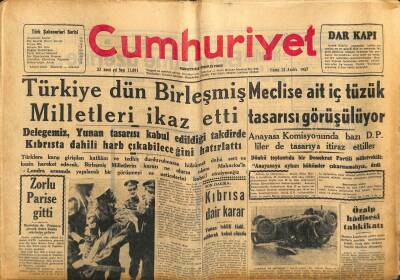 Cumhuriyet Gazetesi 13 Aralık 1957 - Kıbrısta Türk Köylerinde Müdafaa Hazırlığı Başladı - Zorlu Parise Gitti GZ121938 - 1