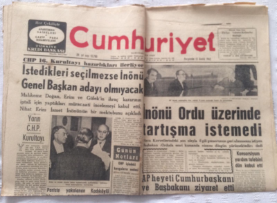 Cumhuriyet Gazetesi 13 Aralık 1962 - İnönü Ordu Üzerinde Tartışma İstemedi - GZ19419 - 1