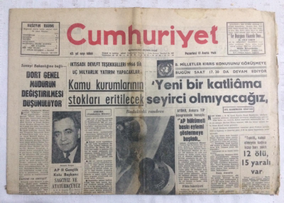 Cumhuriyet Gazetesi 13 Aralık 1965 - Yeni Bir Katliama İzin Vermeyeceğiz - GZ19249 - 1