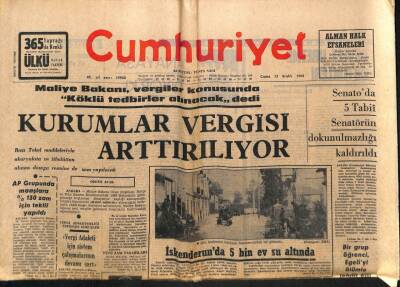 Cumhuriyet Gazetesi 13 Aralık 1968 - İskenderunda 5 Bin Ev Su Altında - Kurumlar Vergisi Arttırılıyor GZ98194 - 1
