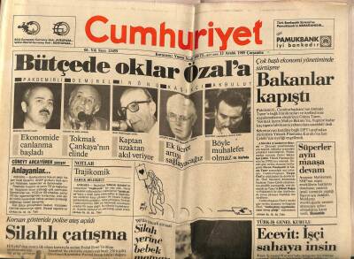Cumhuriyet Gazetesi 13 Aralık 1989 - Bütçede Oklar Özala GZ62290 - 2