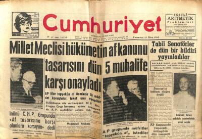 Cumhuriyet Gazetesi 13 Ekim 1962 - Güney Korede Siyasi Af GZ103104 - 2