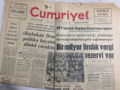 Cumhuriyet Gazetesi 13 Ekim 1966 - Başbakan Demirel Politika Hayatında Dünkü Çocuktur - GZ19262 - 1