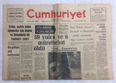 Cumhuriyet Gazetesi 13 Ekim 1967 - Finike Açıklarında Bir Yolcu Uçağı Düştü Kıbrıs Uçağını Türk Kurtarma Ekipleri Arıyor - GZ19510 - 1