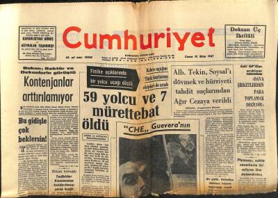 Cumhuriyet Gazetesi 13 Ekim 1967 - Rusyada Askerlik Süresi Kısaltıldı - Finike Açıklarında Bir Yolcu Uçağı Düştü GZ121886 - 1