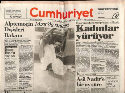 Cumhuriyet Gazetesi 13 Ekim 1990 - Mısırda Suikast, Kadınlar Yürüyor GZ55527 - 1