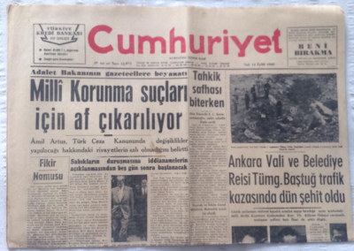 Cumhuriyet Gazetesi 13 Eylül 1960 - Milli Korunma Suçları İçin Af Çıkarılıyor - GZ19319 - 1