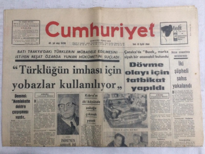 Cumhuriyet Gazetesi 13 Eylül 1966 - Türklüğün İmhası İçin Yobazlar Kullanılıyor - GZ19151 - 1