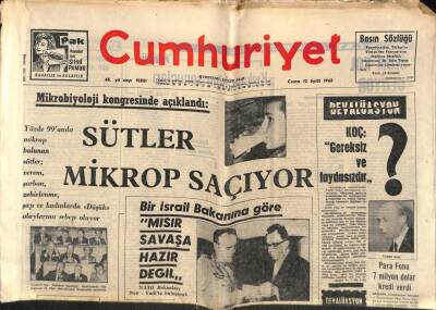 Cumhuriyet Gazetesi 13 Eylül 1968 -Mikrobiyoloji Kongresinde Açıklandı Sütler Mikrop Saçıyor GZ80009 - 1