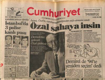 Cumhuriyet Gazetesi 13 Eylül 1991 - İnönü Özalın Cumhurbaşkanlığından İstifa Etmesini İstedi GZ56819 - 1