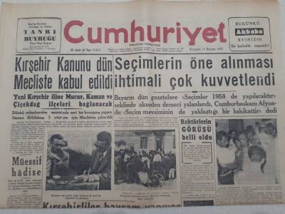 Cumhuriyet Gazetesi 13 Haziran 1957 - Kırşehir Kanunu Dün Mecliste Kabul Edildi GZ71907 - 1