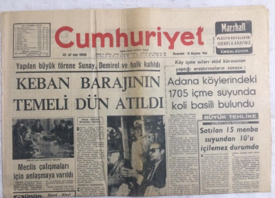 Cumhuriyet Gazetesi 13 Haziran 1966 - Keban Barajının Temeli Dün Atıldı - GZ19168 - 1