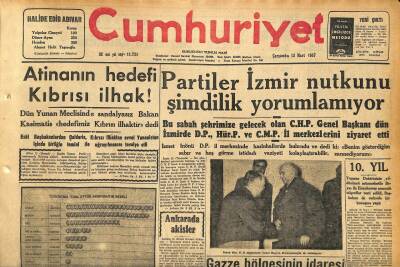 Cumhuriyet Gazetesi 13 Mart 1957 - Somada Büyük Bir Yangın - Atinanın Hedefi Kıbrısı İlhak ! GZ120803 - 1