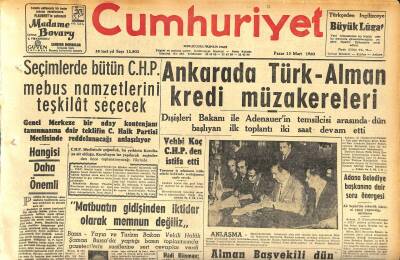 Cumhuriyet Gazetesi 13 Mart 1960 - Ankarada Türk-Alman Kredi Müzakereleri - Vehbi Koç CHPden İstifa Etti GZ120016 - 1
