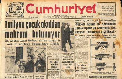 Cumhuriyet Gazetesi 13 Mart 1963 - Nükleer Harbin İlk Safhasında Batı Avrupada 90 , Amerikada 100 , Rusyada 100 Milyon Kişi Ölecek GZ120572 - 1