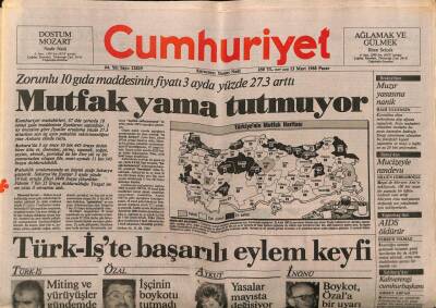 Cumhuriyet Gazetesi 13 Mart 1988 - İsrail Jetleri Güney Lübnanı Bombaladı - Nepalde Statta Dolu Paniği 95 Ölü GZ85088 - 1