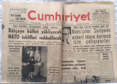 Cumhuriyet Gazetesi 13 Mayıs 1963 - Bütçeye Külfet Yükliyecek Nato Teklifleri Reddedilecek - GZ19426 - 1