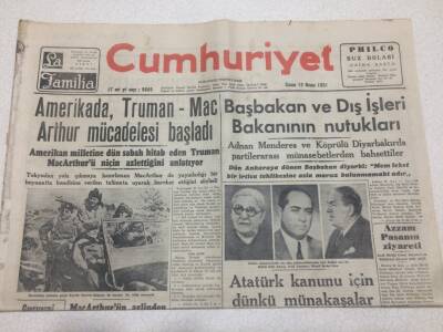 Cumhuriyet Gazetesi 13 Nisan 1951 - Amerikada Truman MacArthur Mücadelesi Başladı GZ52603 - 1
