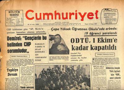 Cumhuriyet Gazetesi 13 Nisan 1969 - ODTÜ , 1 Ekime Kadar Kapatıldı GZ85867 - 1
