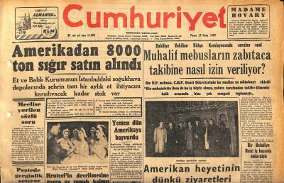Cumhuriyet Gazetesi 13 Ocak 1957 - Amerikadan 8000 Ton Sığır Satın Alındı - Devrim Ocakları Kurultayı Toplandı GZ120244 - 1