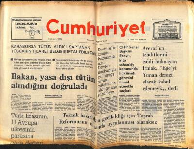 Cumhuriyet Gazetesi 13 Ocak 1975 - Bakan , Yasa Dışı Tütün Alındığını Doğruladı GZ82473 - 1