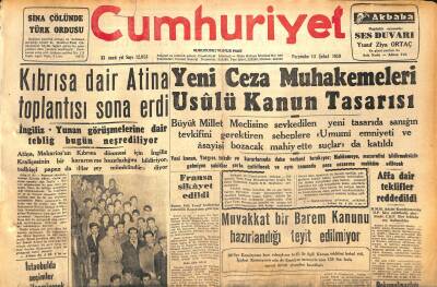 Cumhuriyet Gazetesi 13 Şubat 1958 - Aydın Şilepi Bir Fransız Gemisİ İle Çarpıştı - Kıbrısa Dair Atina Toplantısı Sona Erdi GZ120396 - 1