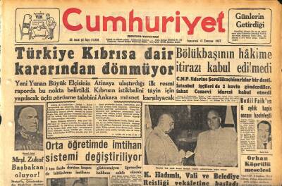 Cumhuriyet Gazetesi 13 Temmuz 1957 - Türkiye Kıbrısa Dair Kararından Dönmüyor - Mrşl. Zukof Başbakan Oluyor GZ119929 - 1