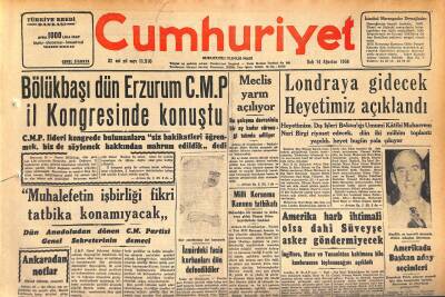 Cumhuriyet Gazetesi 14 Ağustos 1956 - Amerika Harb İhtimali Olsa Dahi Süveyşe Asker Gönermiyecek GZ119844 - 1