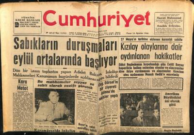 Cumhuriyet Gazetesi 14 Ağustos 1960 - Sabıkların Duruşmaları Eylül Ayında Başlıyor GZ103094 - 1