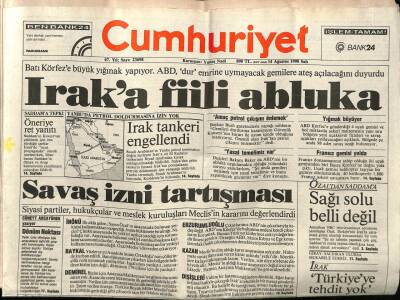 Cumhuriyet Gazetesi 14 Ağustos 1990 - Iraka Fiili Abluka GZ75919 - 1