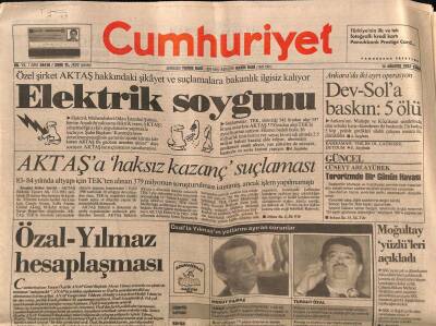 Cumhuriyet Gazetesi 14 Ağustos 1992 - Özel Şirket AKTAŞ Hakkındaki Şikayet Ve Suçlamalara Bakanlık İlgisiz Kalıyor GZ85086 - 1