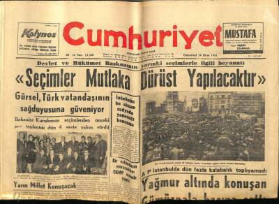 Cumhuriyet Gazetesi 14 Ekim 1961 - Yağmur Altında Konuşan Gümüşpala Basına Çattı GZ75947 - 1