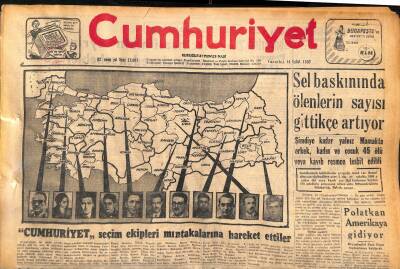 Cumhuriyet Gazetesi 14 Eylül 1957 - Makarios New York Valisi İle Görüştü - Sel Baskınında Ölenlerin Sayısı Gittikçe Artıyor GZ119681 - 1