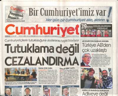 Cumhuriyet Gazetesi 14 Eylül 2017 - Cumhuriyetçilerin Tutukluluğuna Uluslararası Tepki Büyüyor - Türkiye ABden Çok Uzaklaştı GZ94546 - 1