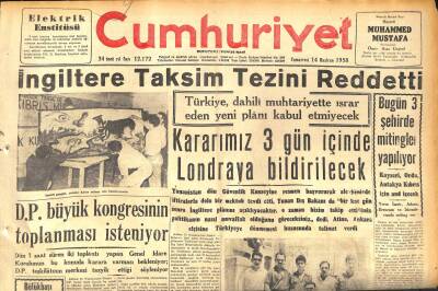 Cumhuriyet Gazetesi 14 Haziran 1958 - Cumhuriyet Kupasını Bugün Veriyoruz - İngiltere Taksim Tezini Reddetti GZ120212 - 1