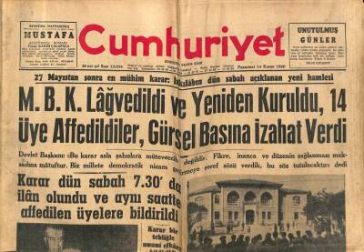 Cumhuriyet Gazetesi 14 Kasım 1960 - MBK Lağvedildi Ve Yeniden Kuruldu GZ81212 - 1