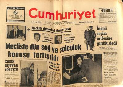 Cumhuriyet Gazetesi 14 Kasım 1964 - Mecliste Sağ Ve Solculuk Konusu Tartışıldı GZ88104 - 1