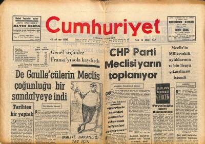Cumhuriyet Gazetesi 14 Mart 1967 - Yusuf Ziya Ortaçın Cenazesi Kaldırıldı - Mecliste Barutçu İle Menderes Düellosu GZ96951 - 1